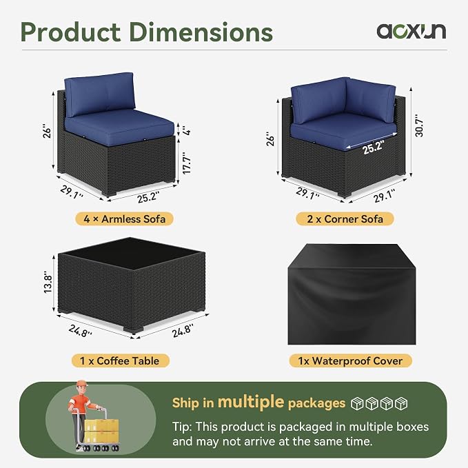 Aoxun 7 Piece Patio Furniture Set Wicker Rattan Patio Sectional Sofa Set - Image 2