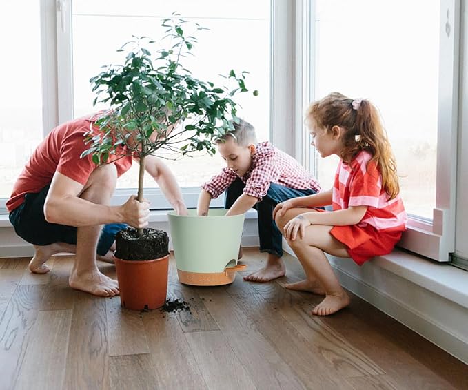 Self Watering Green Plastic Plant Pot Flower Planters - Image 5