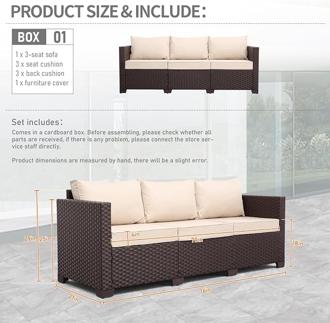 Patio Furniture 3-seat Sofa Wicker Outdoor Furniture Outdoor Couch Deep Seat - Image 2