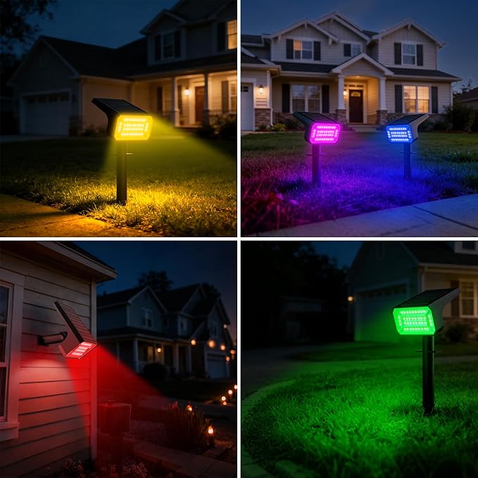 Fabrito Color Changing Solar Spot Lights Outdoor 8 Pack, Auto On/Off RGB - Image 7