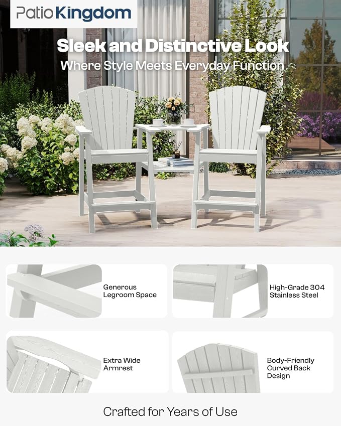 White HDPE Tall Adirondack Chair Set of 2 - Image 3