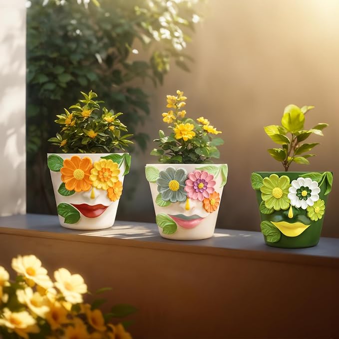 GUGUGO Unique Face Flower Plant Pots, Colorful Cute Succulent Planters - Image 7