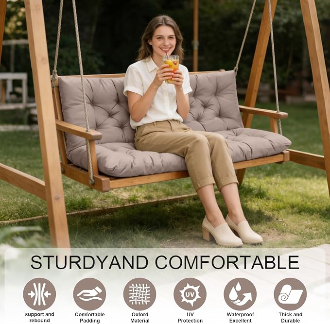 Porch Swing Cushions, Outdoor Swing Replacement Cushions 3 Seater - Image 3