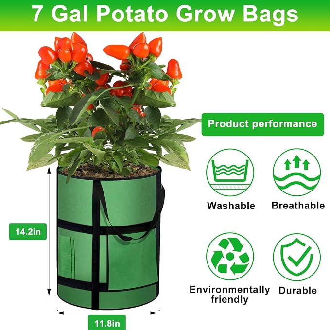 7 Gallon Potato Grow Bags with Viewing Window, 300G Nonwoven Garden Planting - Image 3