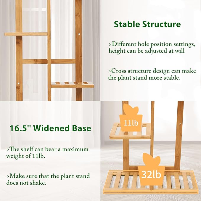 DolceLuna Plant Stand Indoor Corner, Tiered Bamboo Plant Shelf 46 Inch Tall - Image 6