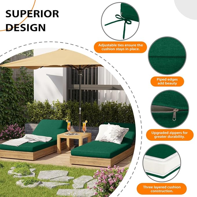 Sundale Outdoor Olefin Chaise Lounge Cushion Set of 2, Water-Resistant Patio - Image 2