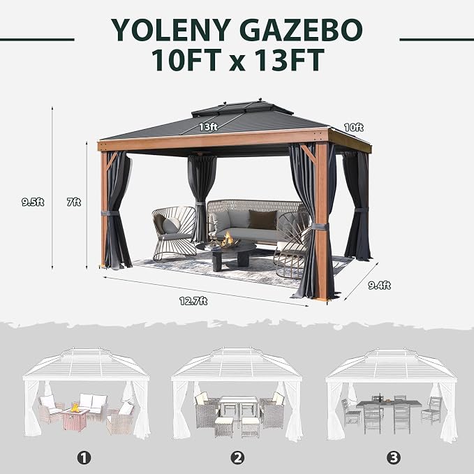 YOLENY 10'x13' Hardtop Gazebo, Galvanized Steel Double Roof - Image 3