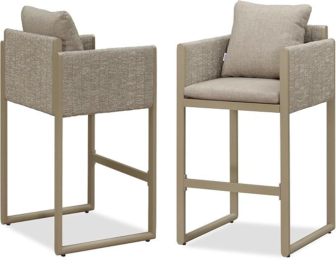 PURPLE LEAF Outdoor Bar Height Stools Set of 2 Aluminum Bar Chairs Modern by PURPLELEAF