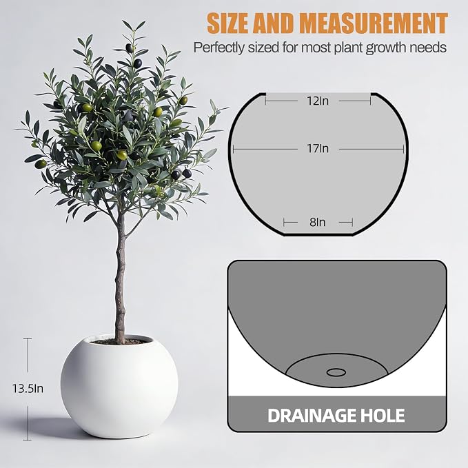 13.5 H x 17" Dia Round Fiberstone Planter - Image 2