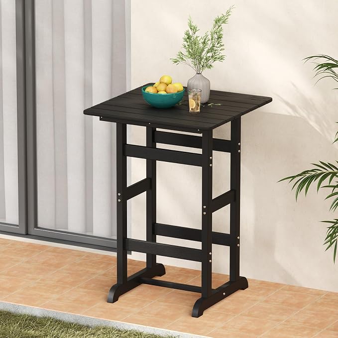 Tangkula 3-Piece Patio HDPE Bar Set, 2 Bar Height Adirondack Armchairs w/Square - Image 7