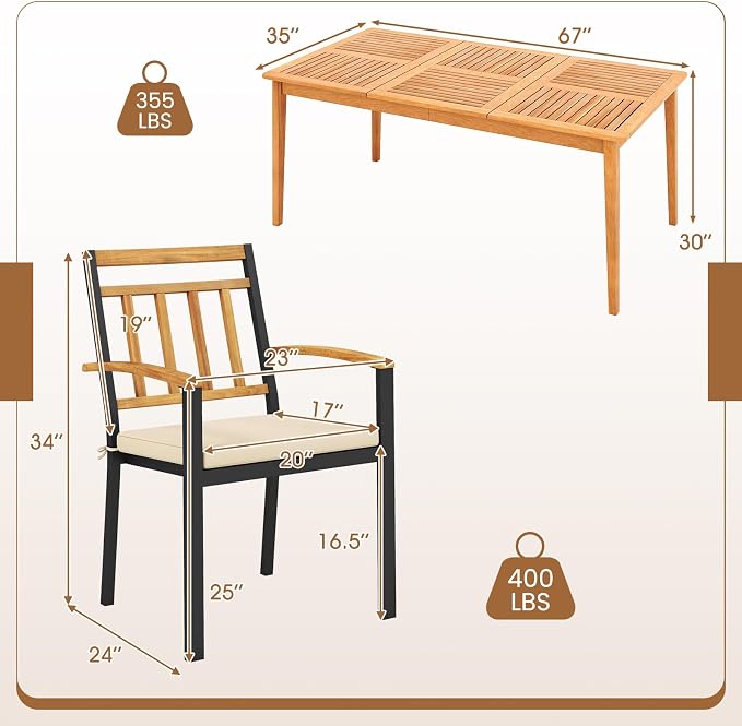 Tangkula 7 Piece Patio Wood Dining Set - Image 4