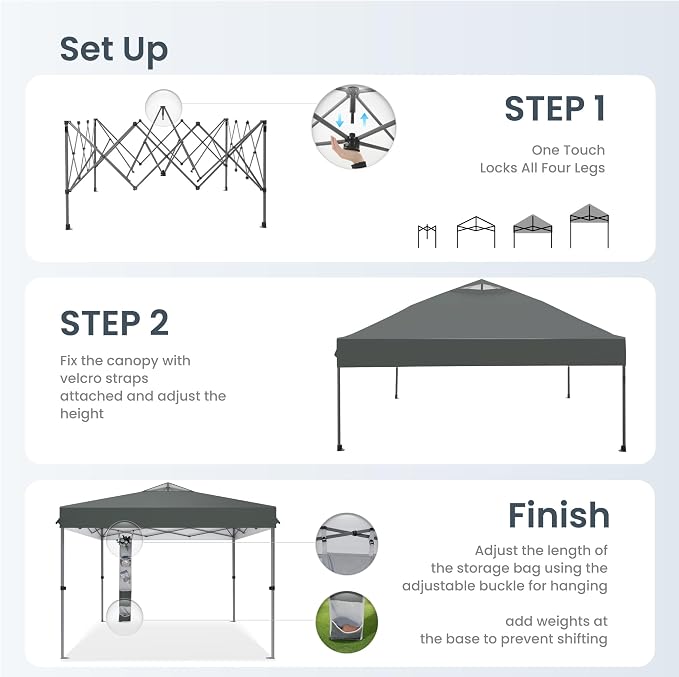 PHI VILLA 10x10ft 1-Person Setup Pop Up Canopy Tent Instant Portable Shelter w/ - Image 4