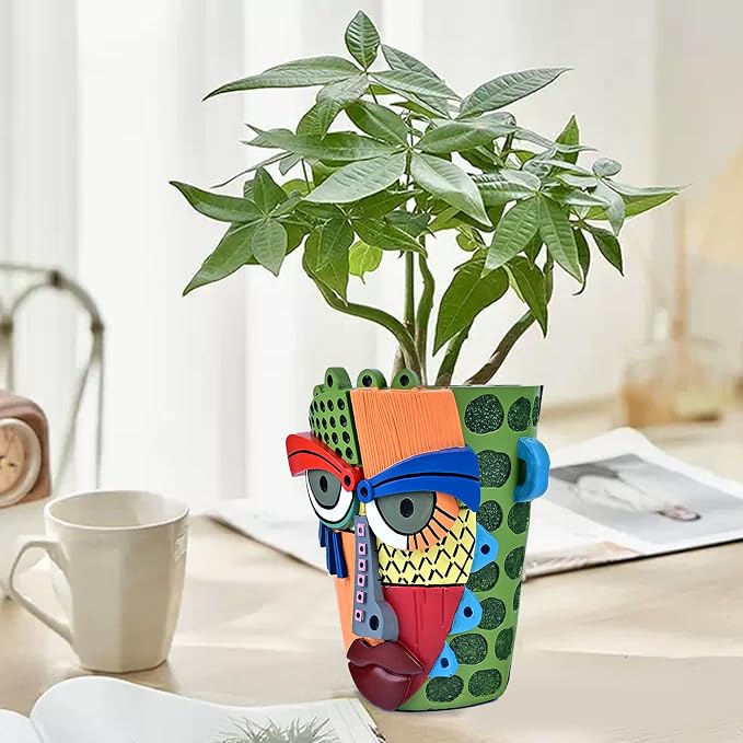 Abstract Face Planter Pots for Plants, Hand-Painted Colorful Flower Pots - Image 2