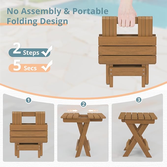 LUE BONA Small Outdoor Folding Side Table, HDPS Outside End Table - Image 5