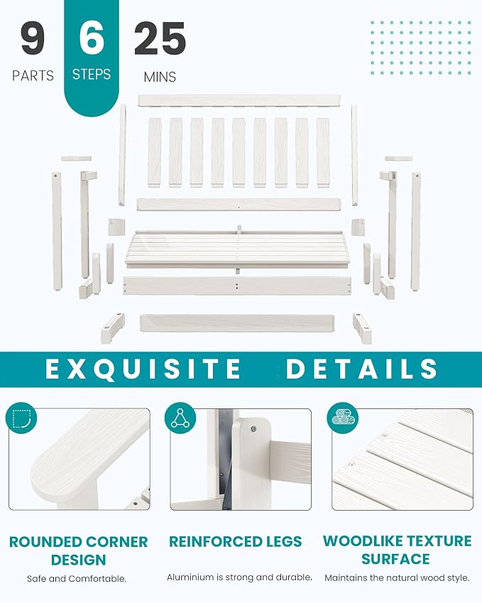 SERWALL 2 Person Patio Glider Rocking Chair, HDPE Material Weather-Resistant - Image 4