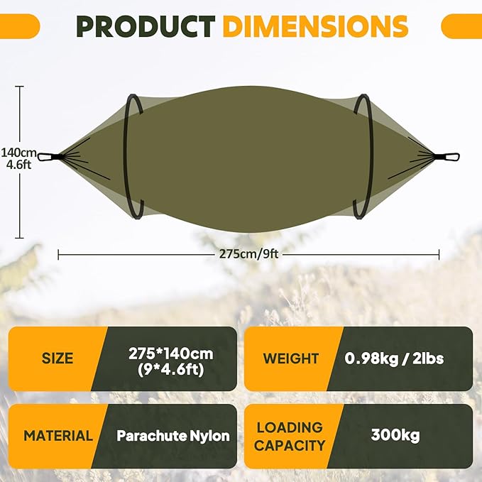 Chihee Ultra-Light Travel Camping Hammock Pop-up Net Hammock 660lbs Load - Image 3
