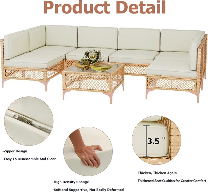 LYNSLIM Outdoor Patio Furniture Set, Wicker Outdoor Sectional Set, Boho Patio - Image 5