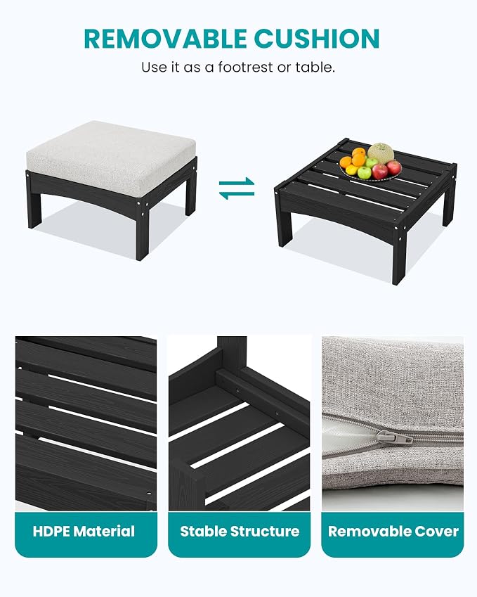 SERWALL 3 Pieces Patio Conversation Set, All-Weather HDPE Outdoor Sofas - Image 7