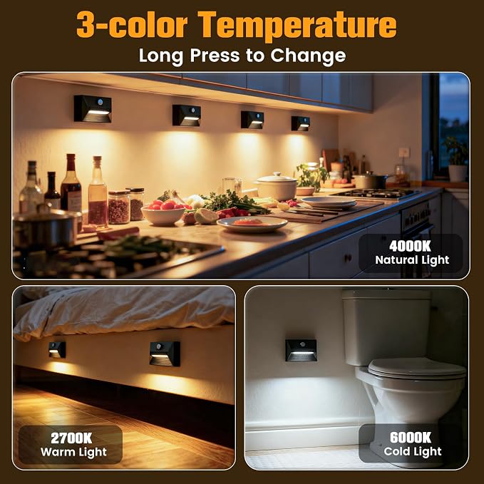 VOLISUN Motion Sensor Stair Light Rechargeable 8 Pack, Night Lights 3 Modes & 3 - Image 6