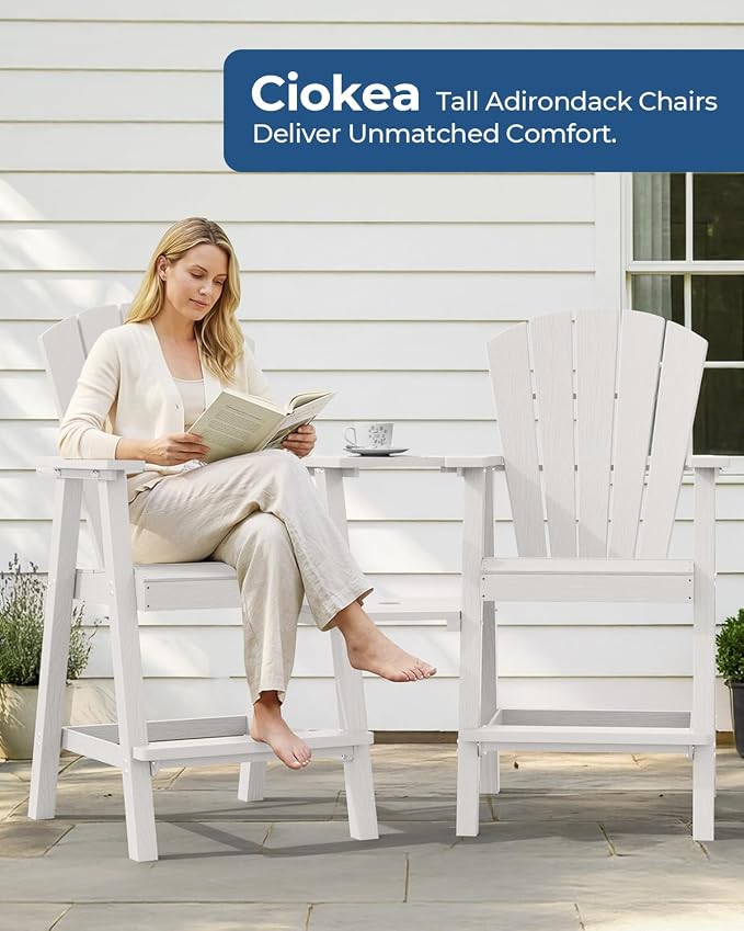 Ciokea Tall Adirondack Chairs Set of 2, HDPE Outdoor Adirondack Bar Stools - Image 3