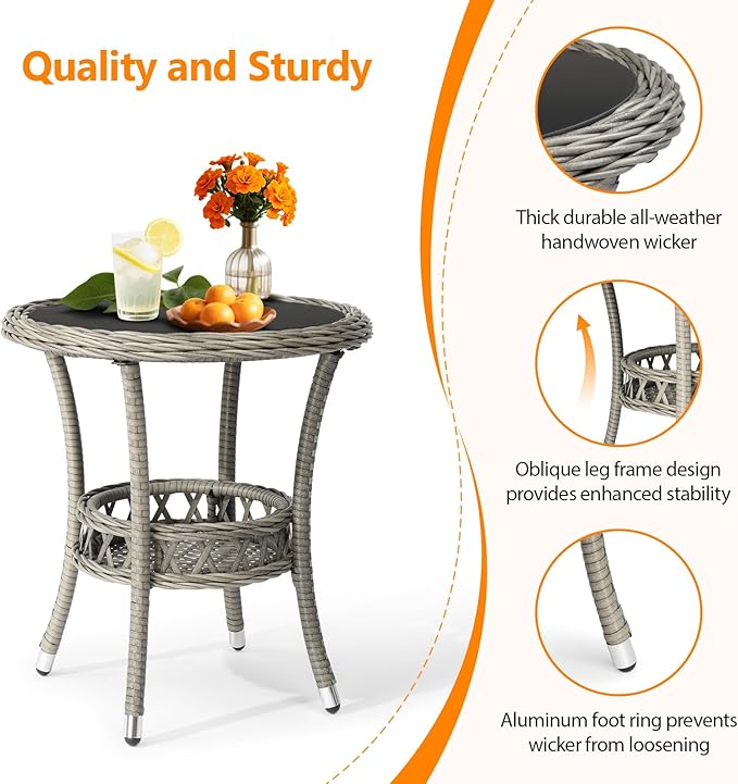 VINGLI Outdoor Wicker Side Table, Patio Side Tables - Image 5