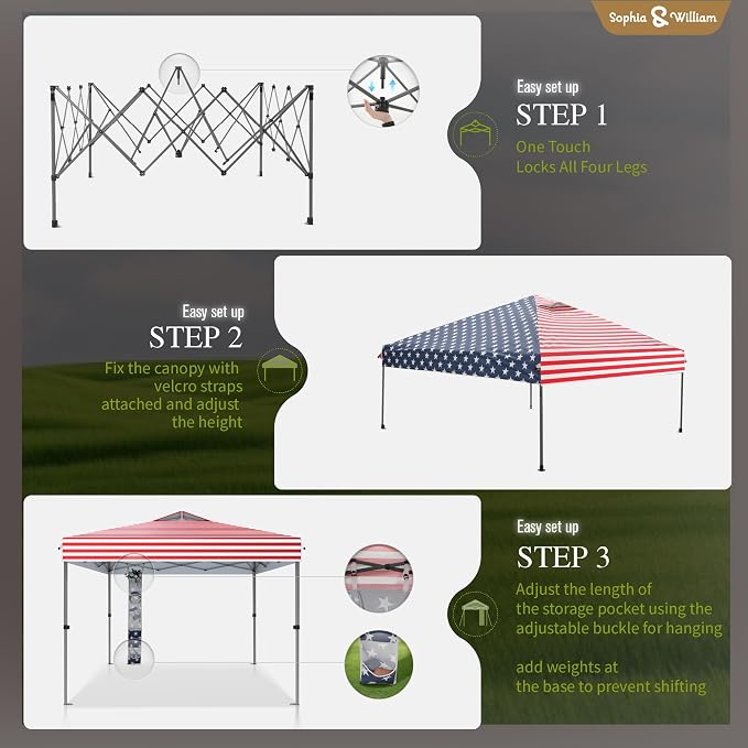 Sophia & William Canopy Tent Pop Up 10x10 ft, One Person Push Set Up Tent - Image 5