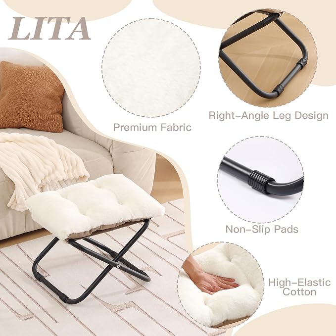 LITA Folding Footrest Stool, Portable Ottoman Foot Rest, Upholstered Small - Image 4