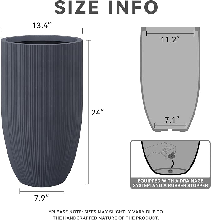 Kante 24 Inch Tall Round Concrete Planter, Large Indoor Outdoor Plant Pots - Image 2