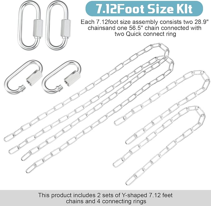 Heavy Duty Porch Swing Hanging Chain Kit 1500 Lbs Capacity, 4 Quick Links & 2 - Image 3