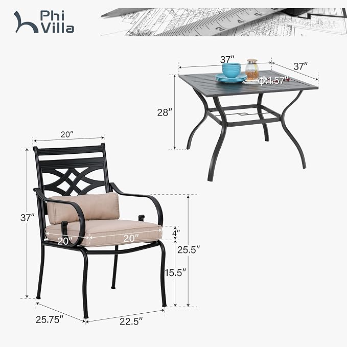 PHI VILLA 5 Pieces Outdoor Dining Set - Image 2