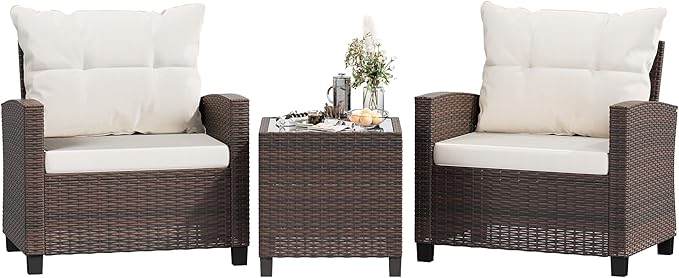 Shintenchi 3 Pieces Patio Furniture Set 3 Pieces PE Rattan Wicker Chairs by Shintenchi