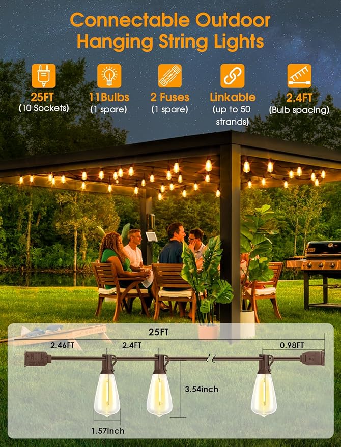 25FT Outdoor String Lights, Patio Lights - Image 2