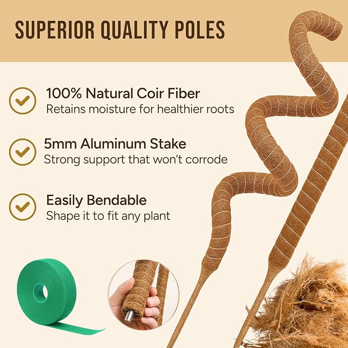 Moss Pole Monstera Plant Support – 2 Pack 28” Bendable Moss Pole Monstera Plant - Image 2
