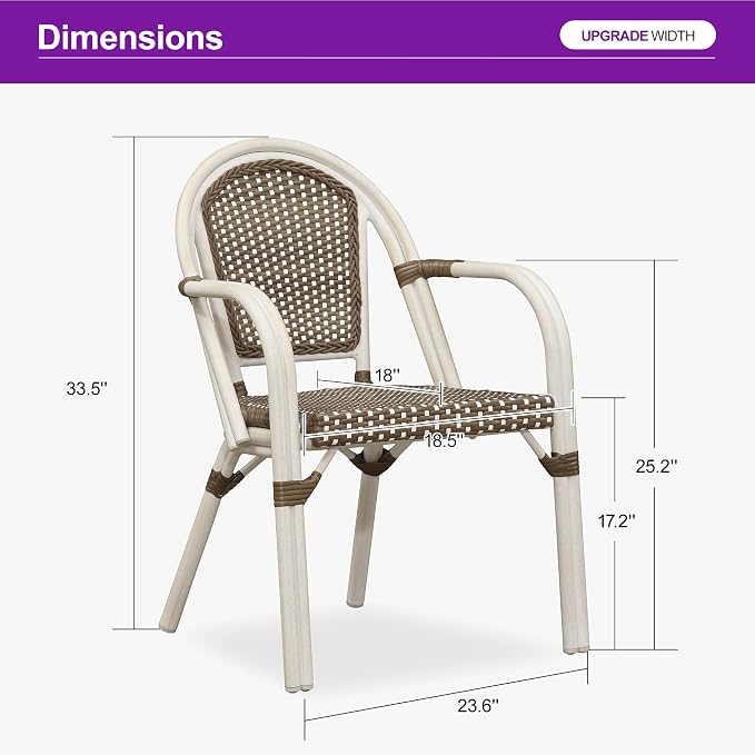 PURPLE LEAF French Bistro Chairs Set of 2 Patio Dining Chairs Hand-Woven - Image 2