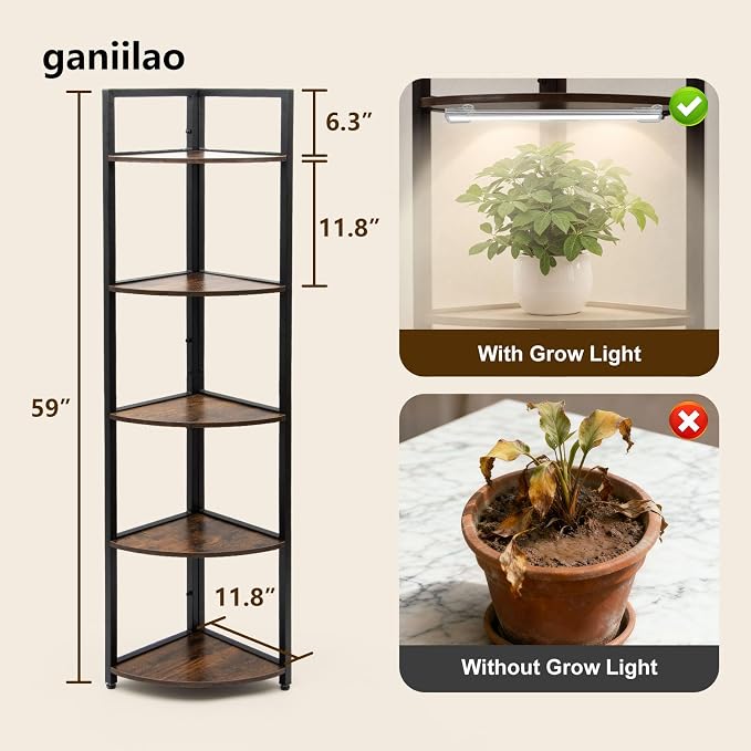 Corner Plant Stand with Grow Light Shelf 5 Tiered Plant Stand 59” Tall Flower - Image 6