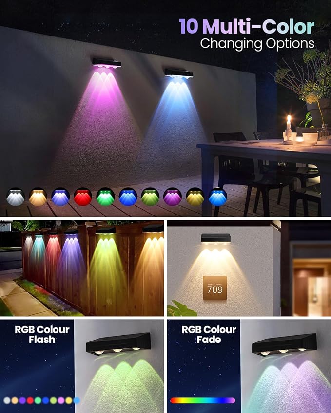 2025 Upgraded Solar Fence Lights Outdoor 8 Pack, 3000K-6000K Solar Deck Lights - Image 2