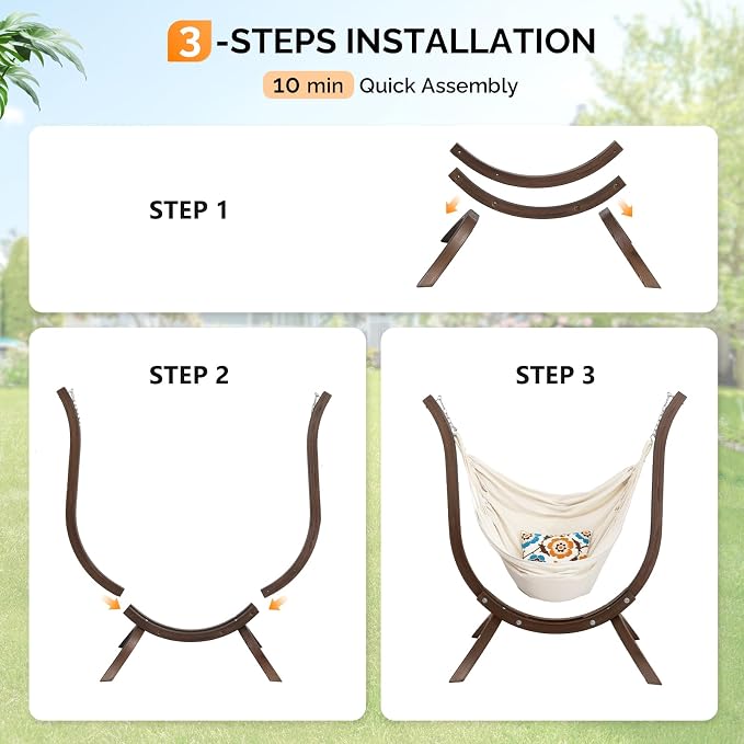 ONCLOUD 550 LBS Hand-Made Elegant Hammock Chair Stand Only, Premium Curved - Image 5