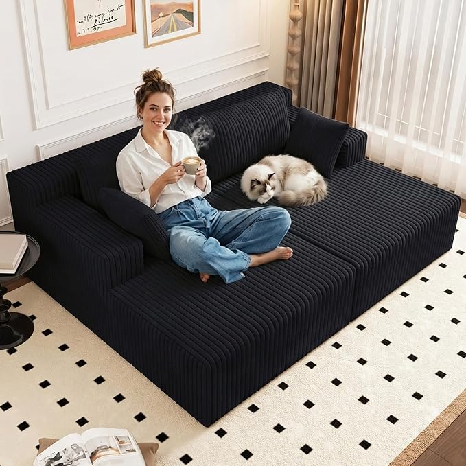 ODUWA Oversized Double Chaise Lounges Indoor, Upholstered Boneless Cloud - Image 7