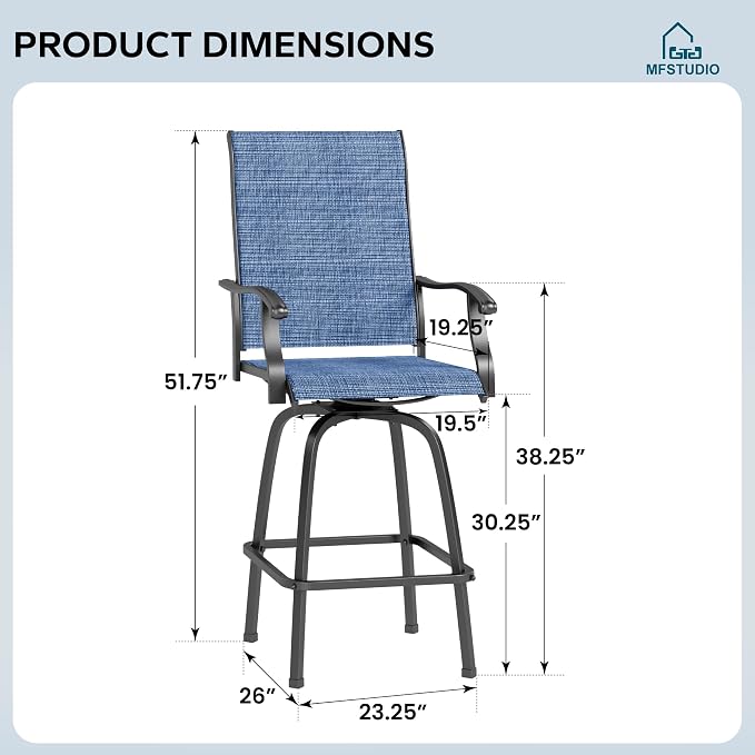 MFSTUDIO Outdoor Bar Stools Set of 2, Swivel Bar Height Patio Chairs Outdoor - Image 8