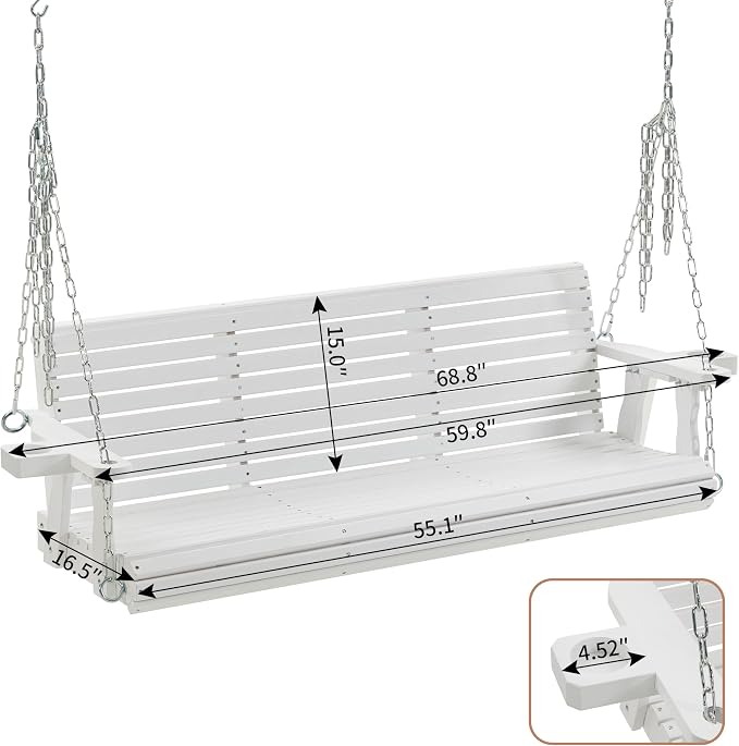 Finnhomy Fir Wooden Hanging Porch Swing Beach - Image 3