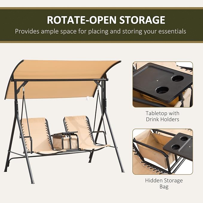 Outsunny 2-Seat Patio Swing Chair, Outdoor Canopy Swing Glider - Image 5