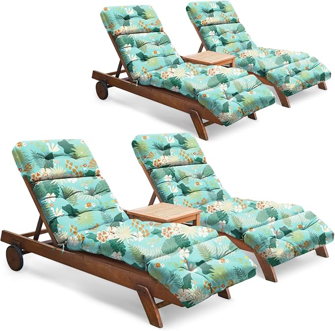 Outdoor Chaise Lounge Chair Cushion Set of 4, Waterproof 74.4 x 22 x 4.7 Inches by Tycdiose