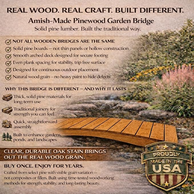 12 FT Oak Amish Made Pinewood Heavy Duty Garden Bridge - Image 3