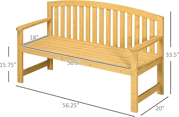 Outsunny 56" Outdoor Wood Bench, 2-Seater Garden Bench - Image 3