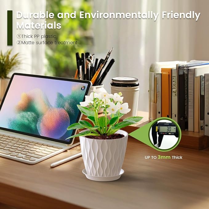 5 inch Plant Pots for Indoor Outdoor Plants, 6 Pack Thick Nursery Pots - Image 4