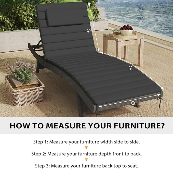 Sundale Outdoor Olefin Quilted Lounge Cushion Set of 2, Patio Foldable Chaise - Image 7
