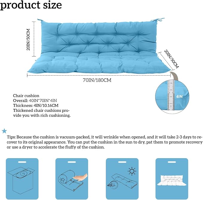 Outside Benches Cushion with Backrest, Thicken Waterproof Swing Cushions 2/3 - Image 3