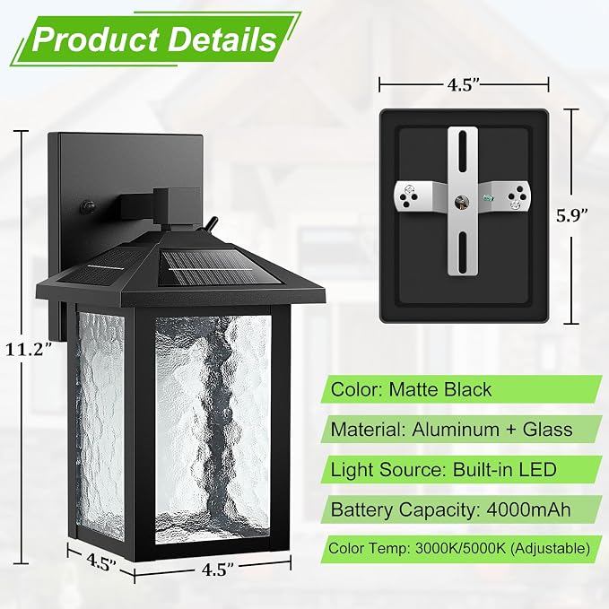 BesLowe Solar Wall Lights Outdoor, Aluminum Dusk to Dawn LED Porch Light - Image 6