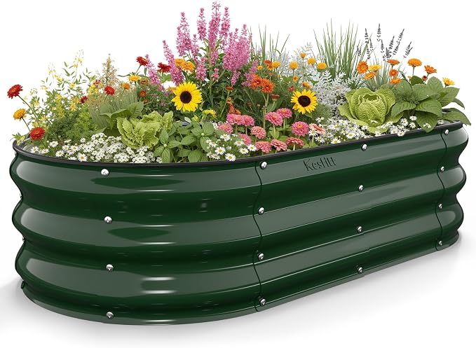 Kesfitt Raised Garden Bed, Oval Open-Bottom Design, 12-Inch Deep by Kesfitt