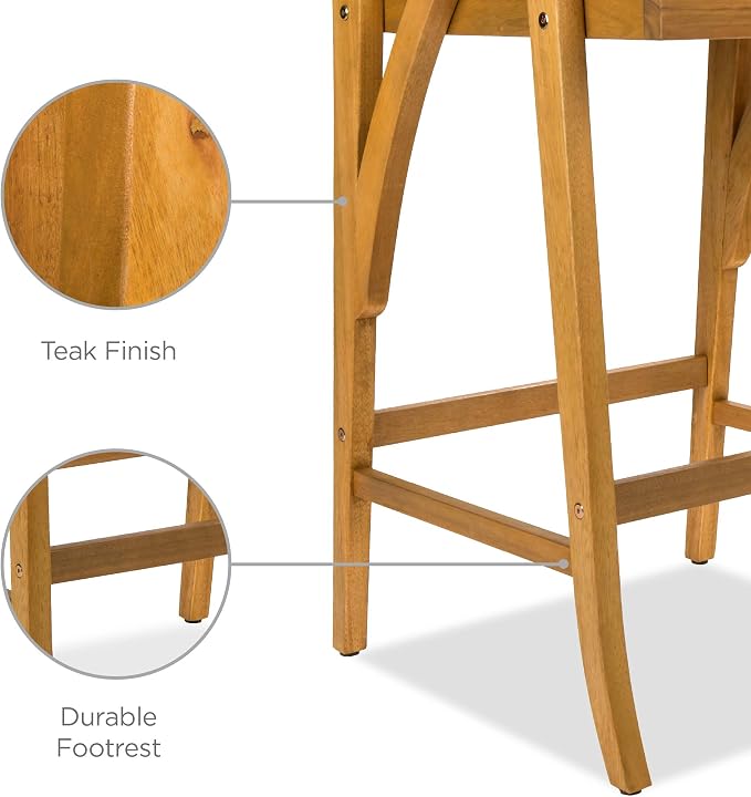 Best Choice Products Set of 2 Outdoor Acacia Wood Bar Stools Bar Chairs - Image 7